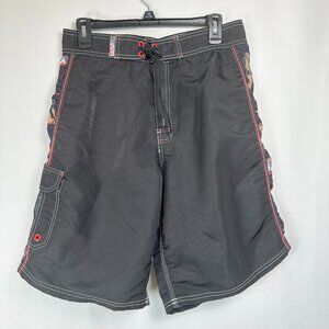 Vintage Aaron Chang Black Board Shorts Mens 32 Bikini Babes Graphic Drawstring